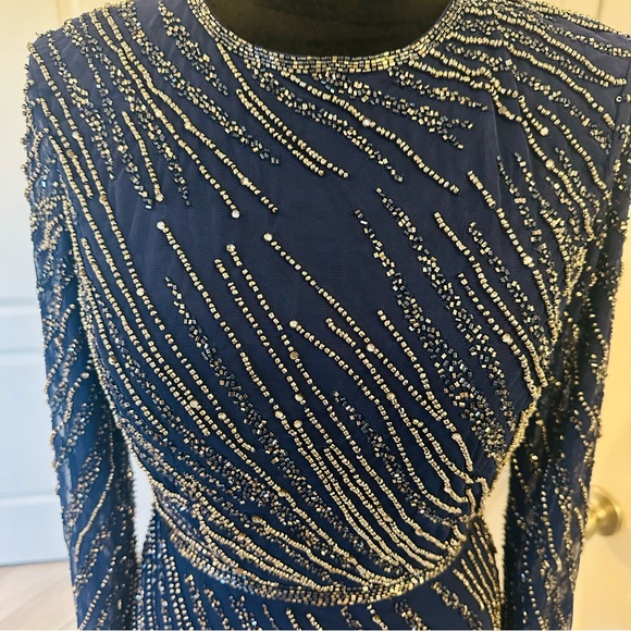 Mac Duggal 5240 Beaded Column Gown Size 4 Midnight Blue Long Sleeves $598 NWT - Picture 6 of 14
